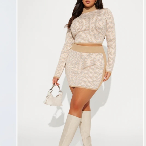 Sweater Skirt Set - Taupe/combo - Picture 1 of 8